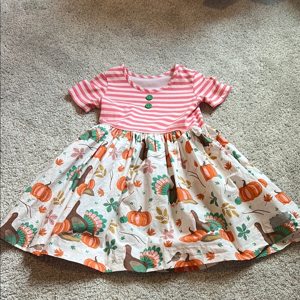Eleanor Rose Festive Print Dress with Green and Orange Accents